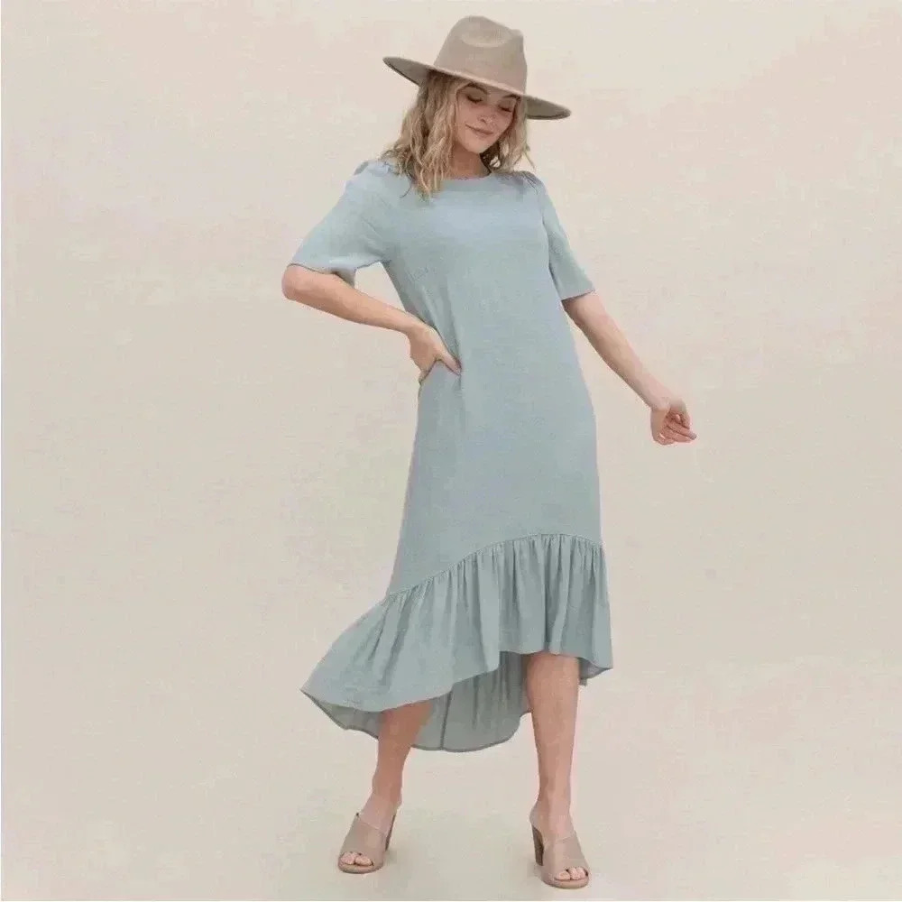 [XL]Emberley Dusty  Green Short Sleeve Maxi Dress